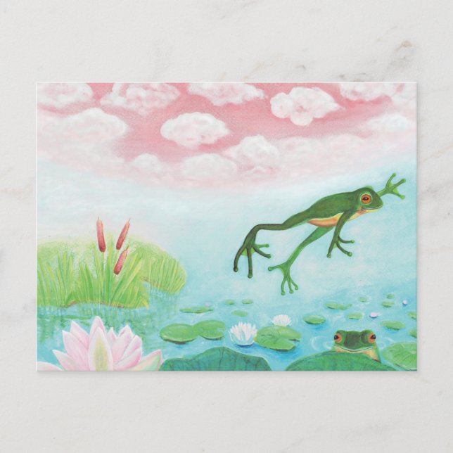 A Frog Jumps Into The Pond Illustration Announcement Postcard (Front)