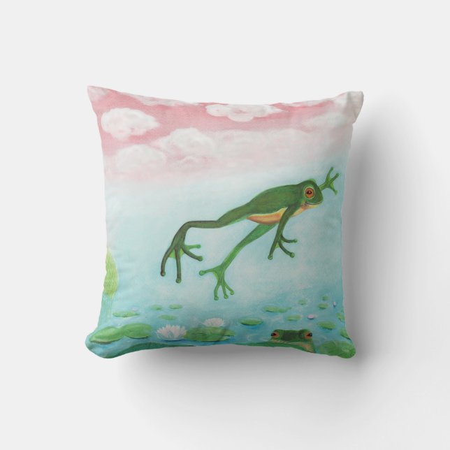 A Frog Jumps Into The Pond Illustration  Cushion (Front)