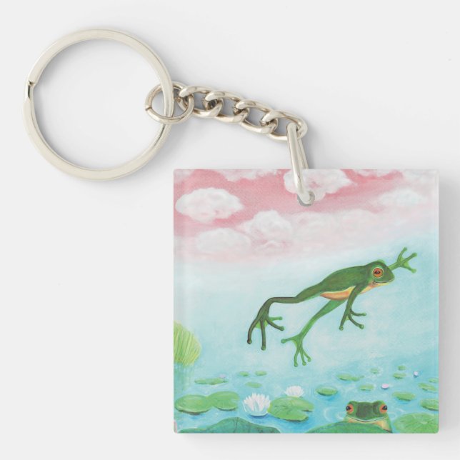 A Frog Jumps Into The Pond Illustration         Key Ring (Front)