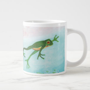 A Frog Jumps Into The Pond Illustration  Large Coffee Mug