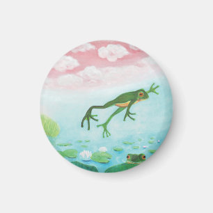 A Frog Jumps Into The Pond Illustration  Magnet