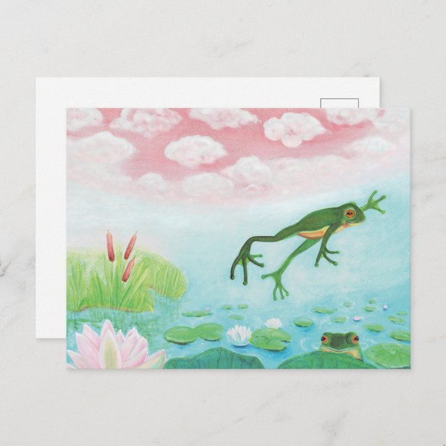 A Frog Jumps Into The Pond Illustration Postcard (Front/Back)