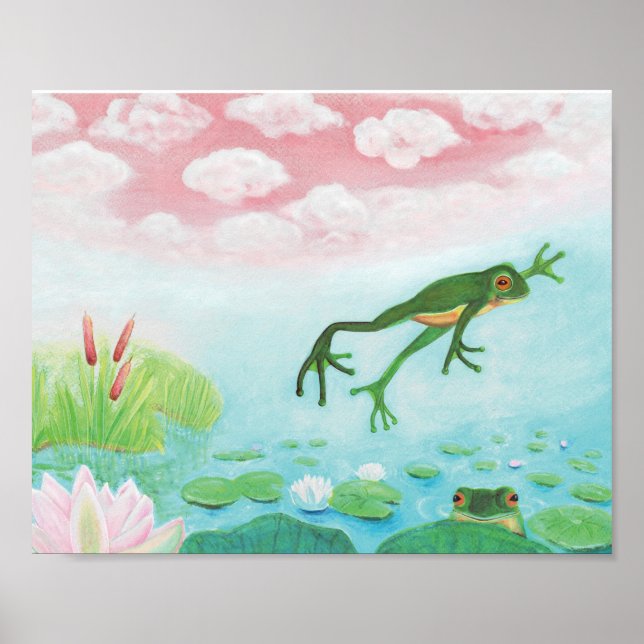 A Frog Jumps Into The Pond Illustration  Poster (Front)