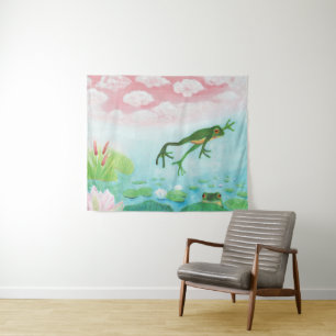 A Frog Jumps Into The Pond Illustration  Tapestry