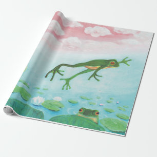 A Frog Jumps Into The Pond Illustration  Wrapping Paper