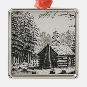 A frontier cabin, from 'The Pageant of America Metal Tree Decoration