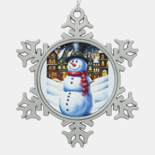 A FROSTY CHRISTMAS EVE SNOWFLAKE PEWTER CHRISTMAS ORNAMENT