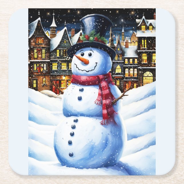 A FROSTY CHRISTMAS EVE SQUARE PAPER COASTER (Front)