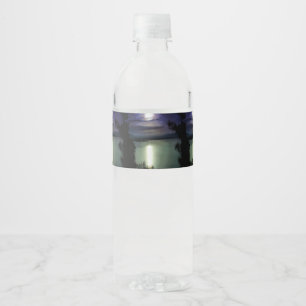A Full Moon Reflecting On The Aegean Nautical Art Water Bottle Label