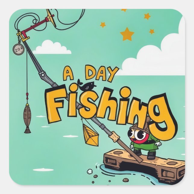  A Fun-filled Day of Fishing Adventure Square Sticker (Front)