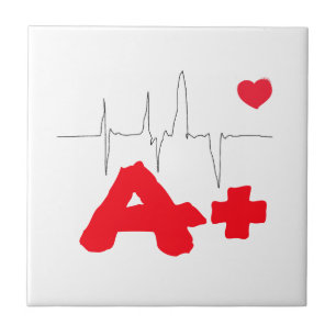 A+ Funky Blood Type Heart Rate Ceramic Tile
