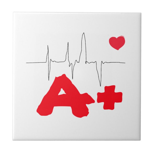 A+ Funky Blood Type Heart Rate Ceramic Tile (Front)