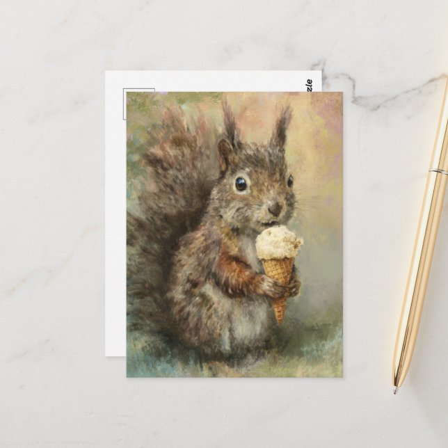 A funny adorable squirrel with icecream cone postcard (Front/Back In Situ)