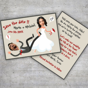 A Funny Cartoon Photo Faces Wedding Save the Date Invitation