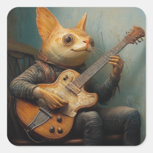 A funny catfish playing guitar fantasy  square sticker