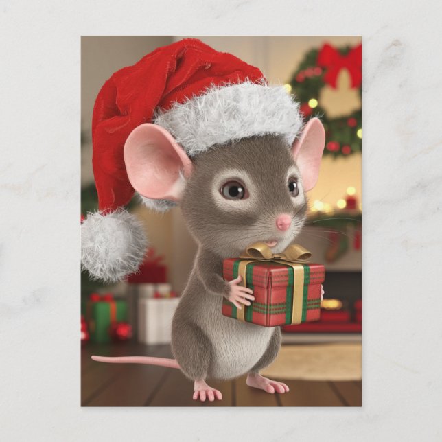 A Funny Cute Christmas Mouse Postcard (Front)