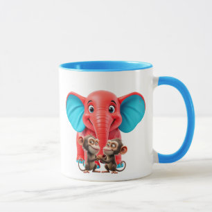 A funny elephant and his monkey friends. mug