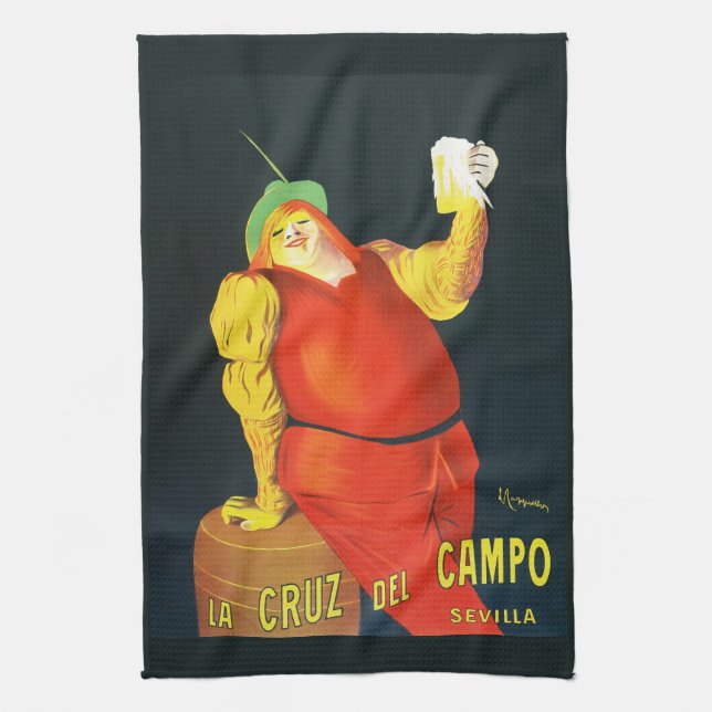 A Funny Fat Lady Drinking Beer Tea Towel (Vertical)