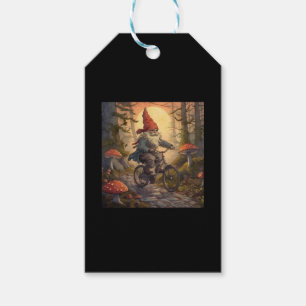 A funny gnome riding a bike gift tags