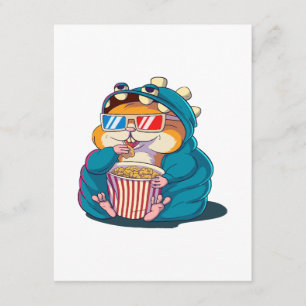 A funny hamster wearing glasses eats popcorn enclosure card
