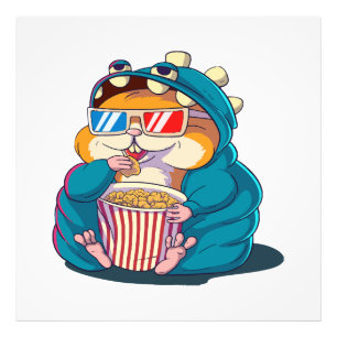 A funny hamster wearing glasses eats popcorn photo print