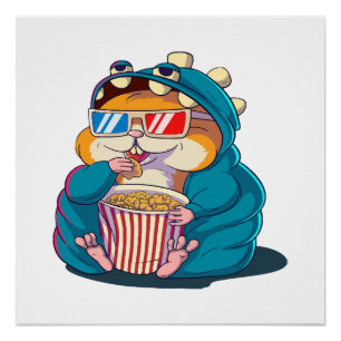 A funny hamster wearing glasses eats popcorn poster