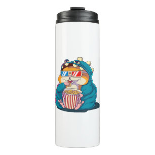A funny hamster wearing glasses eats popcorn thermal tumbler