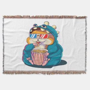 A funny hamster wearing glasses eats popcorn throw blanket