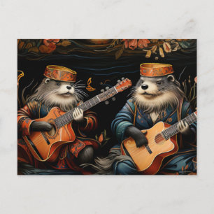 A funny pair of adorable otter musicians postcard