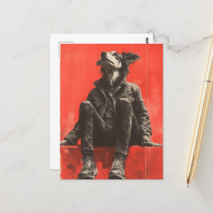 A Funny Part Dog Part Human in Black Denim Postcard