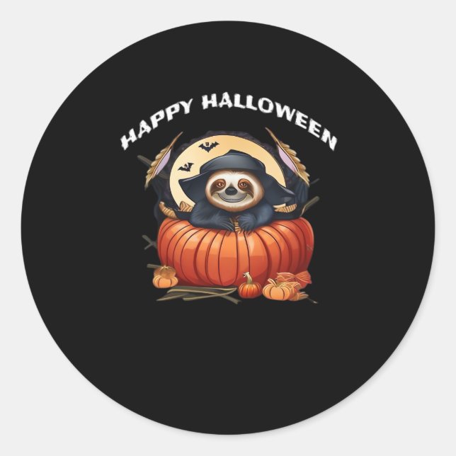 A funny sloth celebrating Halloween Essential T-Sh Classic Round Sticker (Front)