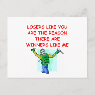 a funny winners and losers joke postcard
