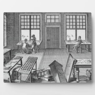 A furniture inlayer's workshop, from the 'Encyclop Plaque