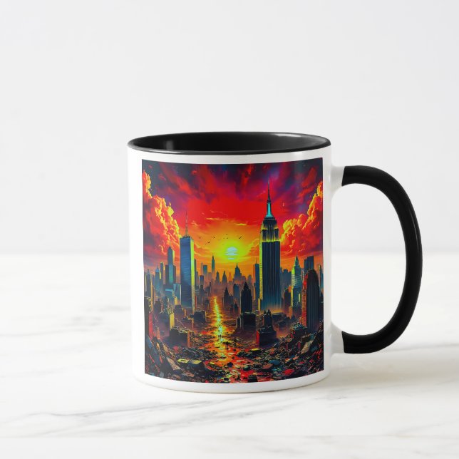 A futuristic city under a burning sky. mug (Right)