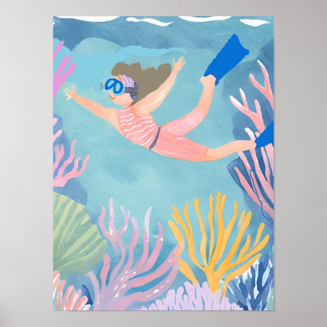 A gal snorkelling the reef poster (Front)