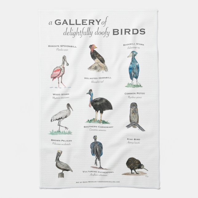 A Gallery of Delightfully Doofy Birds Tea Towel (Vertical)