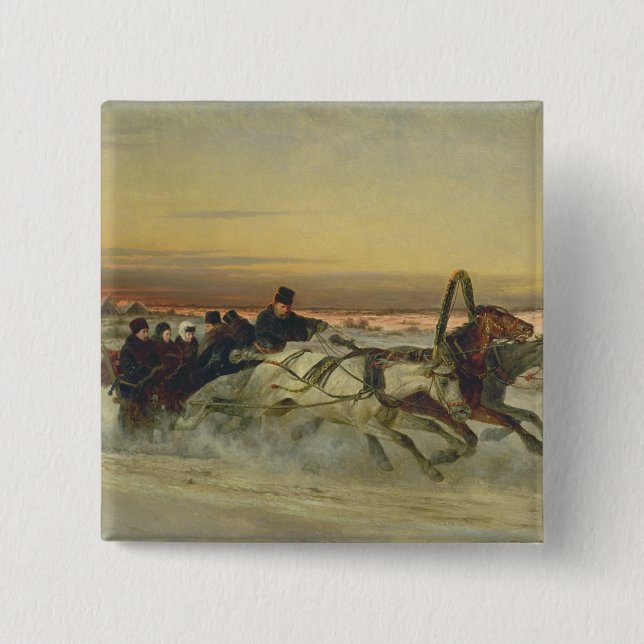 A Galloping Winter Troika at Dawn 15 Cm Square Badge (Front)
