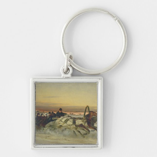 A Galloping Winter Troika at Dawn Key Ring (Front)