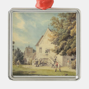 A Game of Bowls on the Bowling Green outside the B Metal Ornament