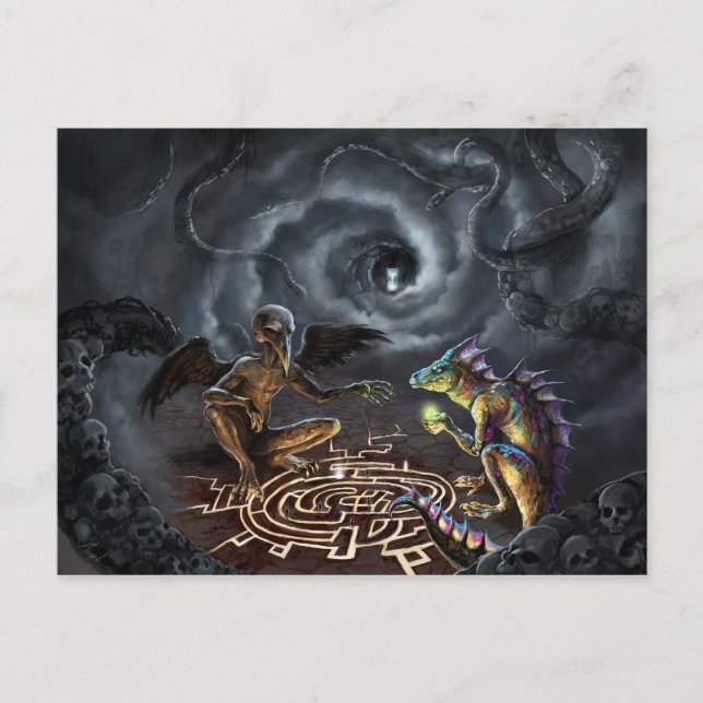 A game of gods postcard (Front)