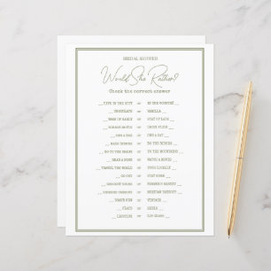 A GAME sheet of paper for a bridal shower.