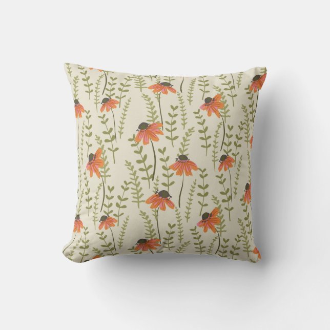 A garden of green ferns brightened by orange flowe cushion (Front)