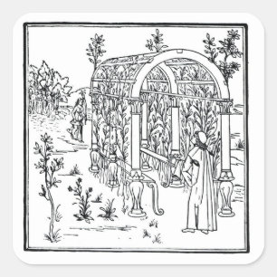 A garden scene, from 'Hypnerotomachia Poliphili' a Square Sticker