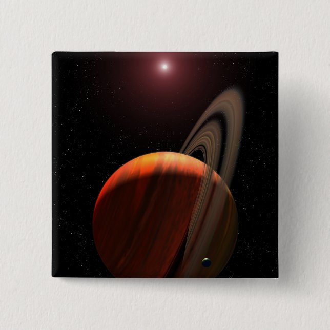 A gas giant planet orbiting a red dwarf 15 cm square badge (Front)