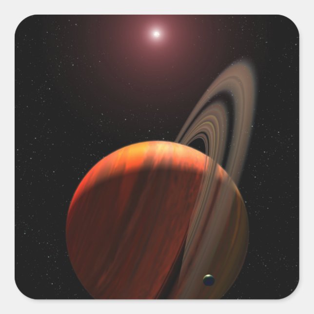 A gas giant planet orbiting a red dwarf square sticker (Front)