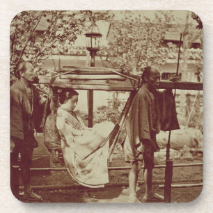 A Geisha being carried in a litter (sepia photo) Coaster
