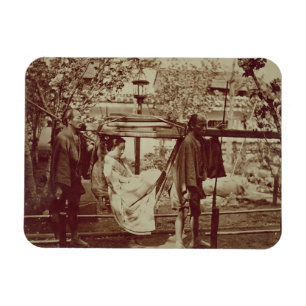 A Geisha being carried in a litter (sepia photo) Magnet