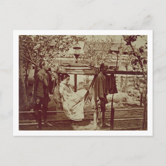 A Geisha being carried in a litter (sepia photo) Postcard (Front)