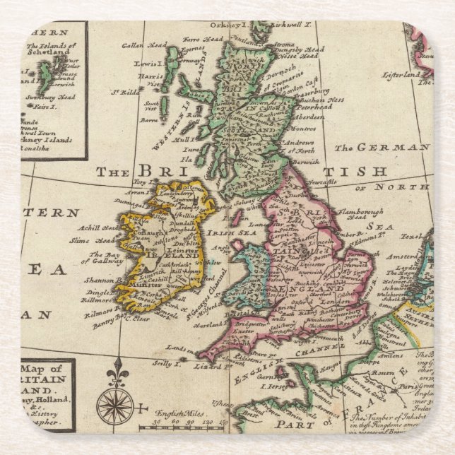 A general map of Great Britain and Ireland Square Paper Coaster (Front)