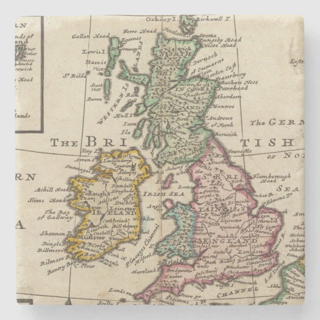 A general map of Great Britain and Ireland Stone Coaster (Front)